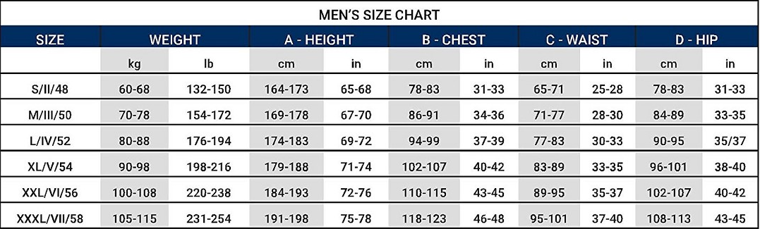size chart Cressi Fast